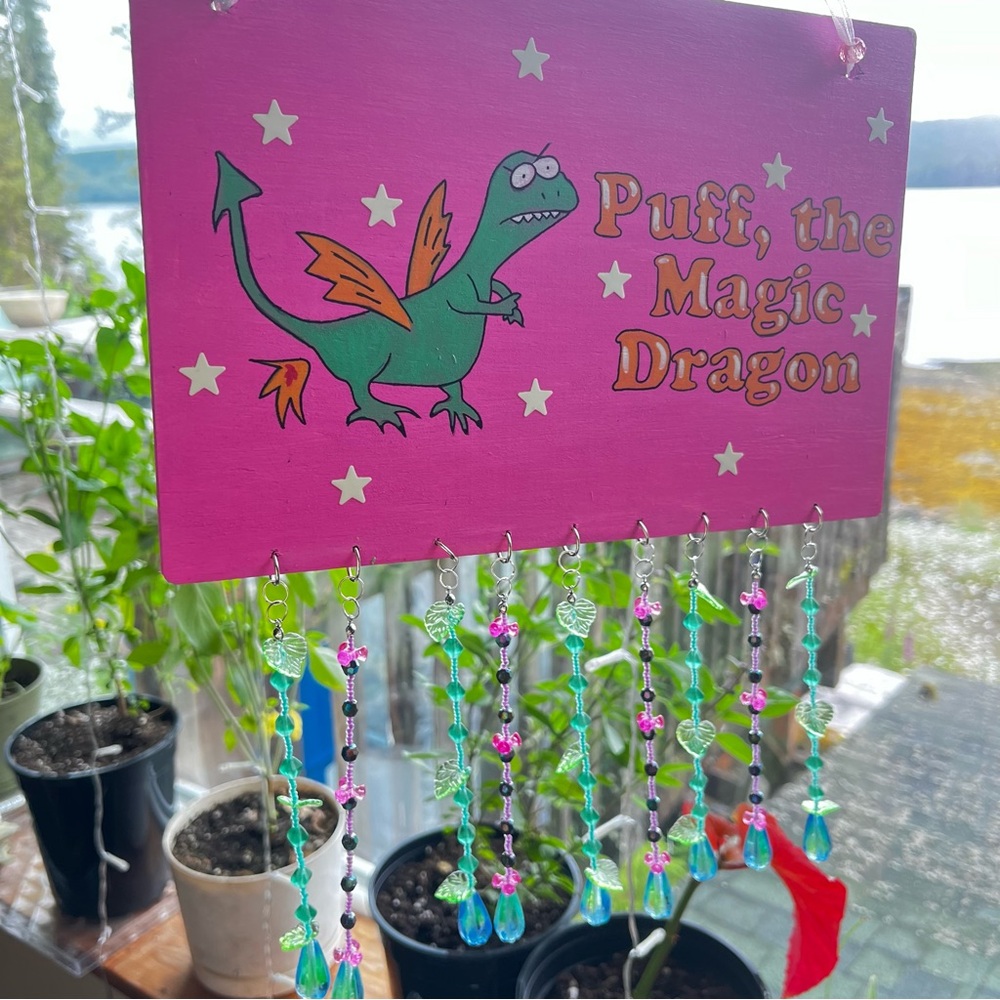 Puff the Magic Dragon Hanging Sign with Beads
